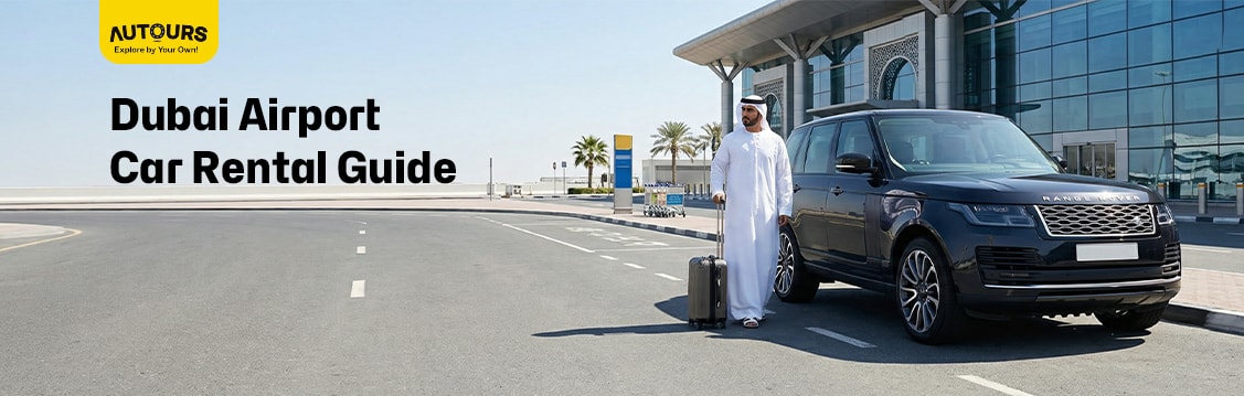 Dubai airport car rental pickup with traveler comparing rental cars for a smooth arrival experience